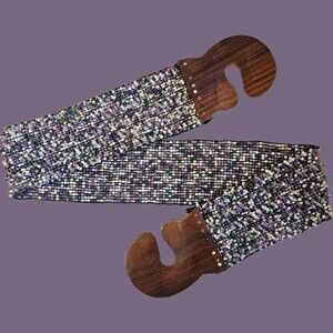 Vintage Wide Beaded‎ Belt Teak Buckle Gerda Lynggaard MCM BOHO